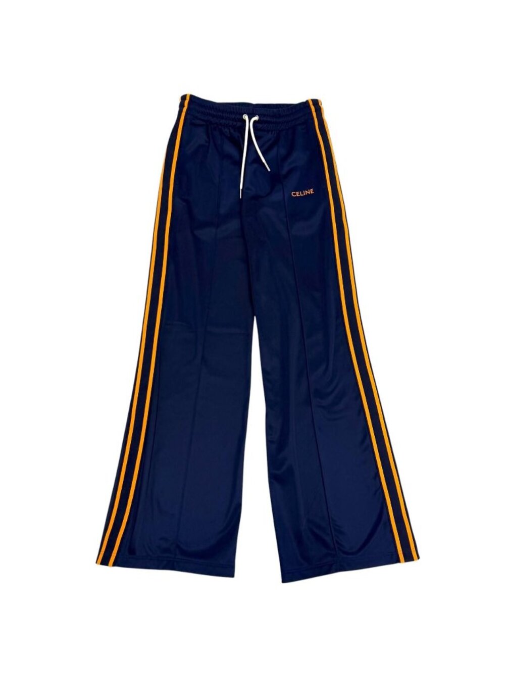 Celine Logo Embroidery Side Line Flare Track Pants Navy Orange XS